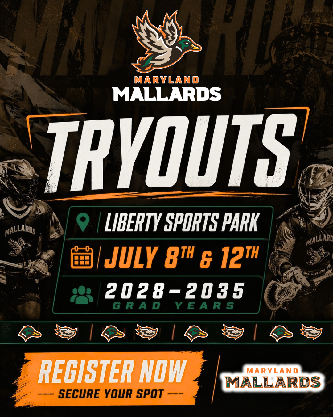 Maryland Mallards Tryouts — Liberty Sports Park, July 8th & 12th, Grad Years 2028–2035
